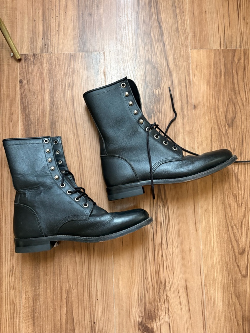 Justin Boots Black Leather Lace-Up Ankle Boots